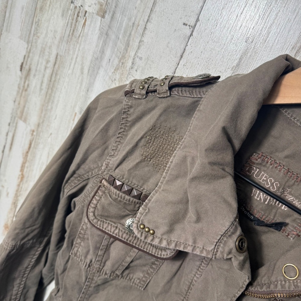 Vintage Y2K Guess Military Style Button Zip Jacket Olive Green Grunge Womens S - Picture 5 of 9